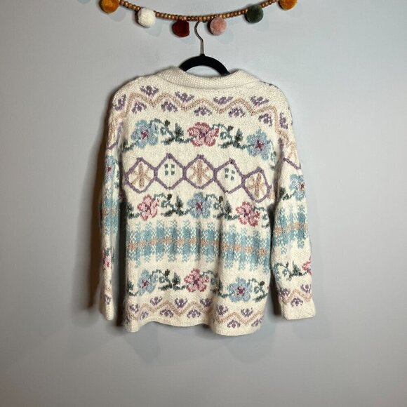 Vintage Express cottagecore handknit silk angora blend patterned cardigan - Picture 4 of 5
